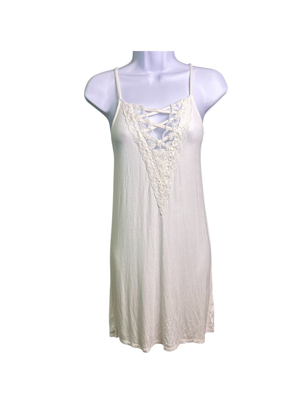 NWT Easel Lace Up Crochet Inset Slip Dress Womens M Spaghetti Strap Boho Mini